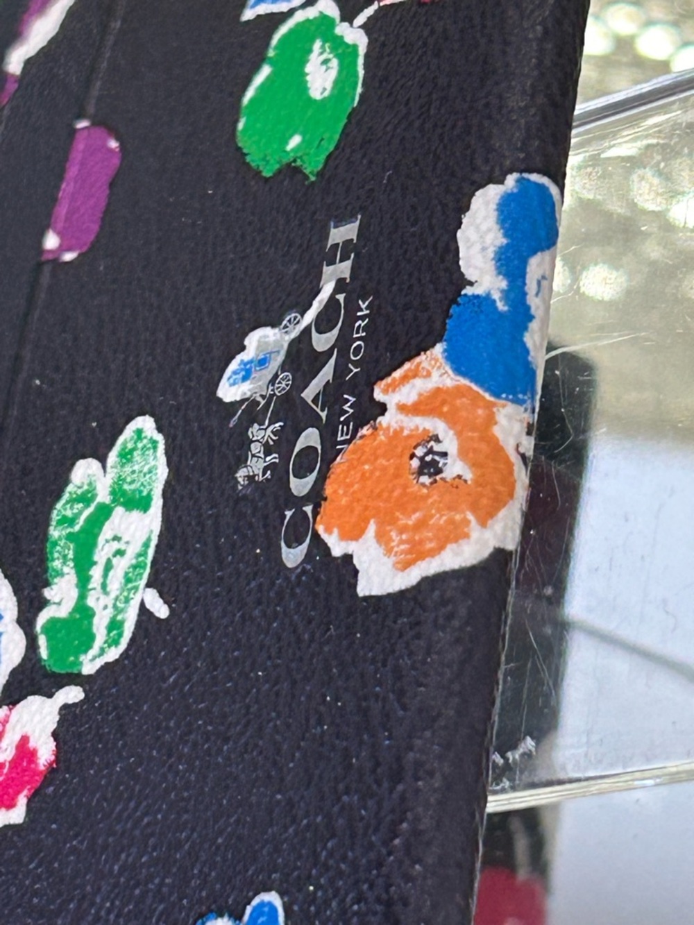 Coach Black Floral Pebbled Leather Card Sleeve Approx. 4 x 2.5 - Picture 10 of 11